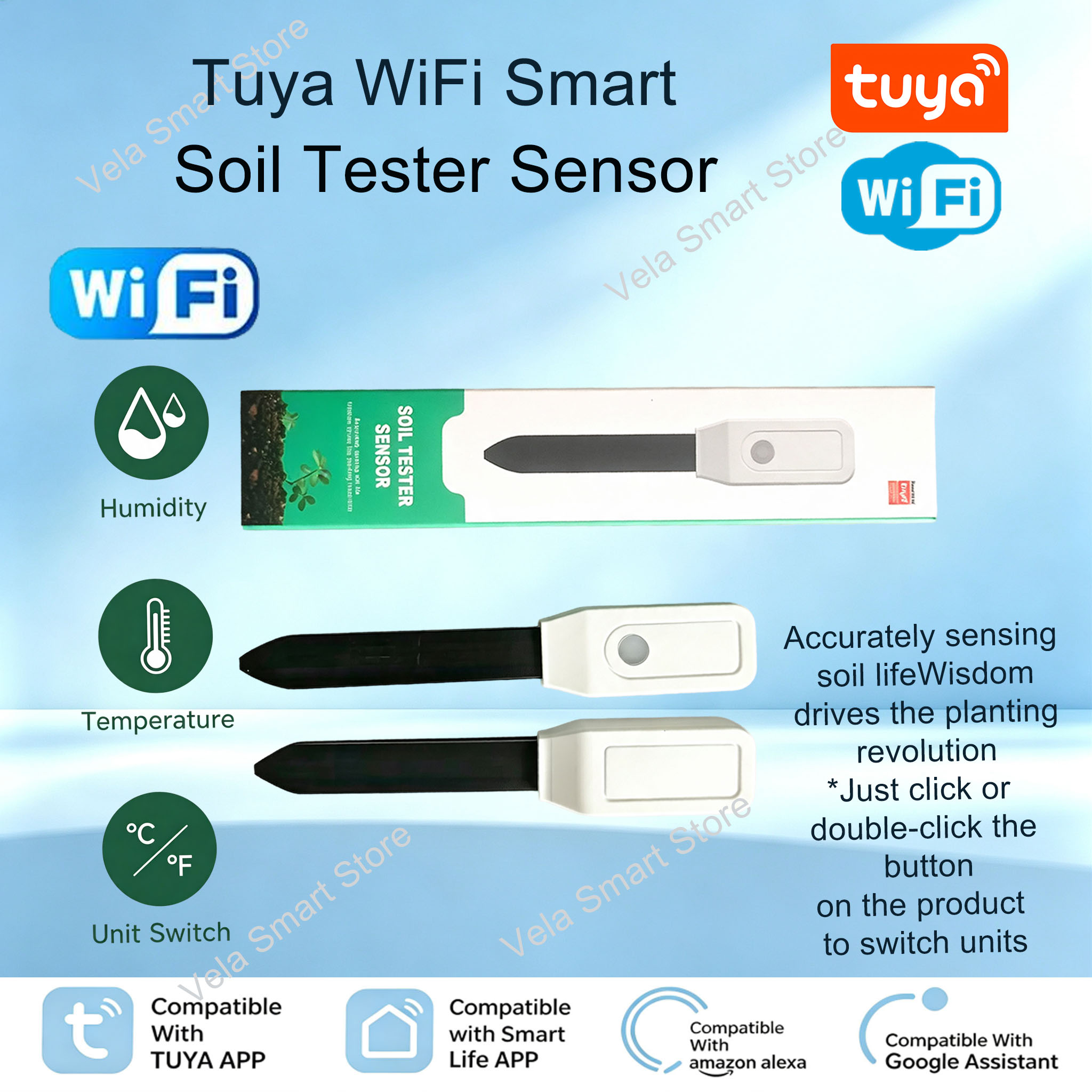 Wifi Soil Moisture Sensor Garden App - WiFi Soil Temp Humidity Tester SmartLife