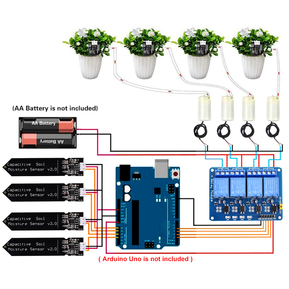 Soil Moisture Sensor Relay Module Arduino - DIY Automatic Irrigation System Self Watering
