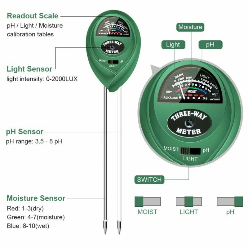 Soil Ph Meter 3 In 1 Moisture Sunlight - 3 in 1 Soil PH Meter