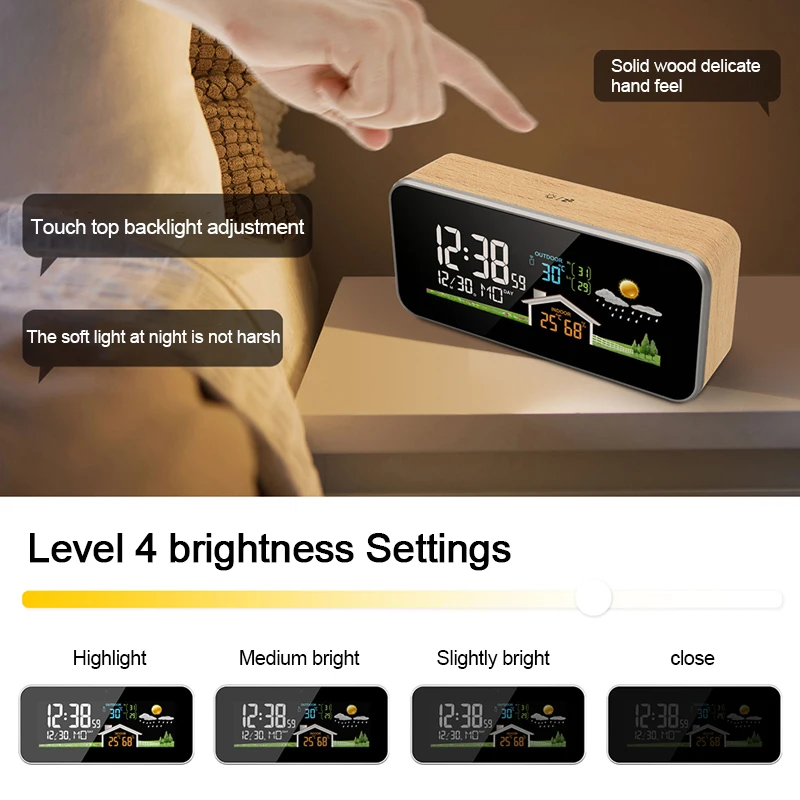 Wireless Weather Station Indoor Outdoor - Wireless Weather Station Wooden Alarm Clock