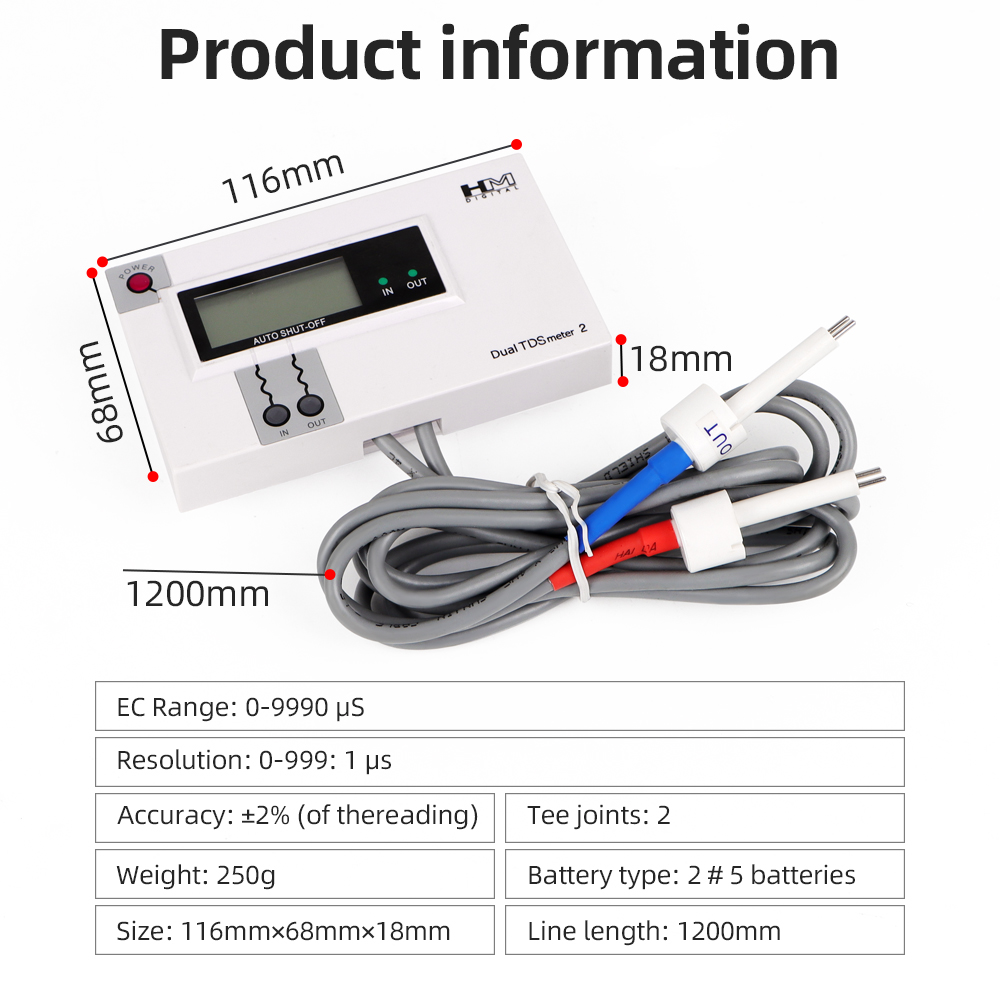 HM Dual Probe Water TDS Meter  - Hydroponic Ec Tds Conductivity Meter Probe 评论和价格