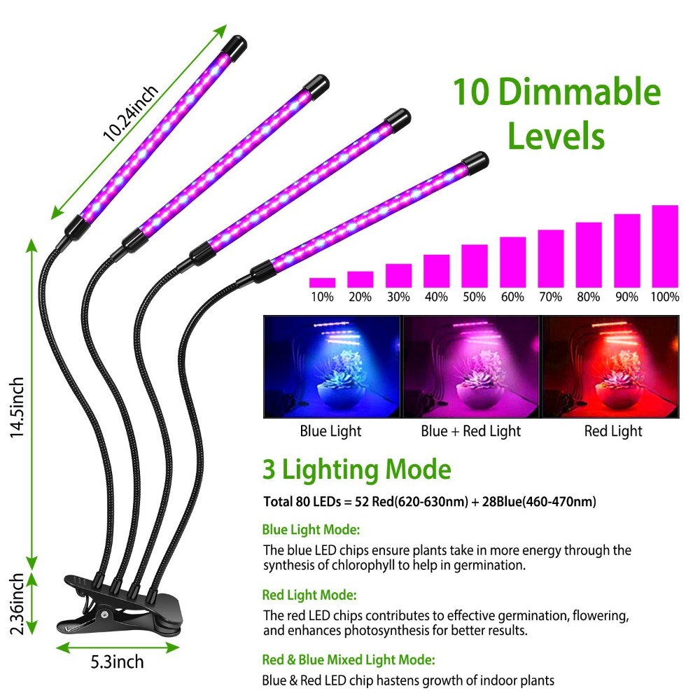 Grow Lights for Indoor Plants, - Plant Grow Light Full Spectrum Clip On 评论和价格