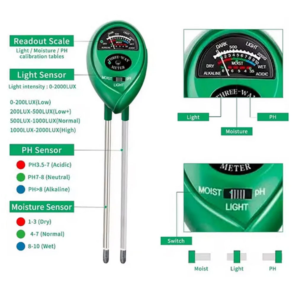 3 In1 Moisture Sunlight PH Met - Soil Ph Meter 3 In 1 Moisture Sunlight 评论和价格