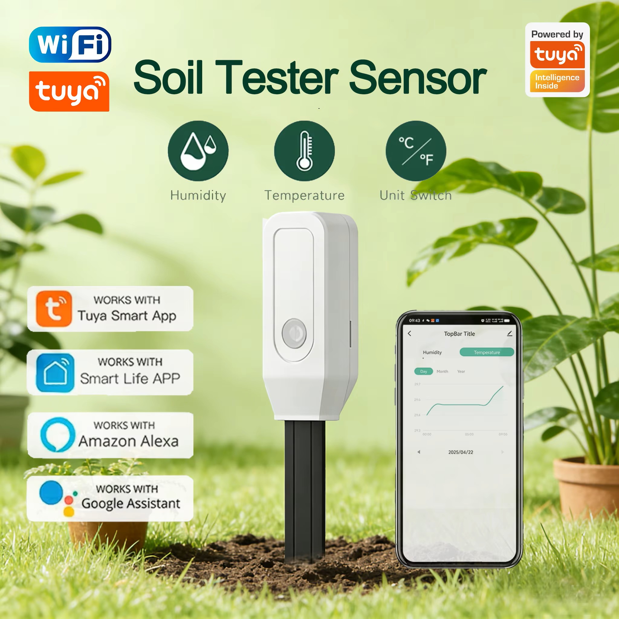 Tuya WiFi Soil Moisture Meter  - Wifi Soil Moisture Sensor Garden App 评论和价格