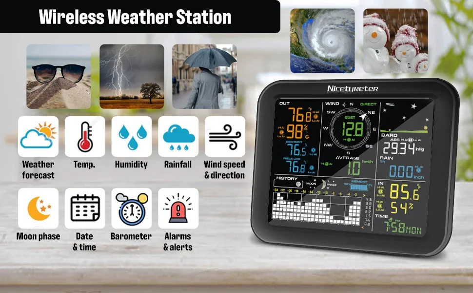 Outdoor Wind Speed Rainfall Wi - Wireless Weather Station Indoor Outdoor 评论和价格